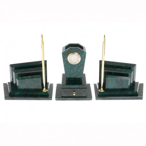 Настольный набор "Бюрократ" с часами из змеевика 113272