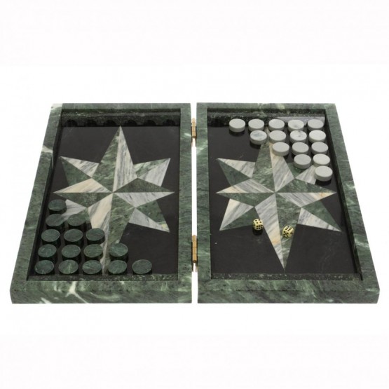 Нарды из камня "Роза ветров" из мрамора и шабровского змеевика 129903