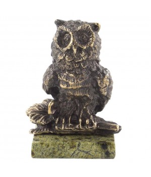 Сувенир "Филин на ветке" змеевик бронза 120290