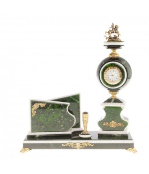 Письменный набор с визитницей "Георгий Победоносец" камень змеевик зеленый