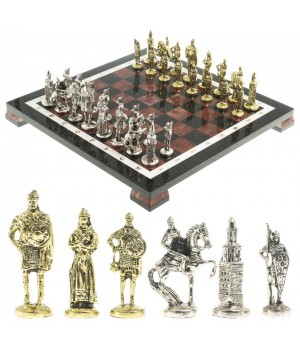 Шахматы настольные "Русские витязи" доска 40х40 см камень лемезит каменные ножки фигуры металлические Шахматы настольные "Русские витязи" доска 40х40 см камень лемезит каменные ножки фигуры металлические