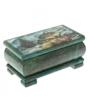 Шкатулка "Стая волков" из змеевика 16х8х7,5 см 128849