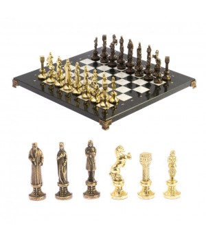Шахматы "Ренесанс" доска 36х36 см камень мрамор, змеевик фигуры цвет бронза-золото / Шахматы подарочные / Шахматы металлические / Настольная игра