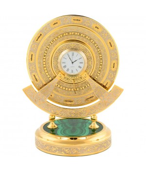 Интерьерные часы "Вечный календарь" камень малахит в подарочной коробке Златоустовская гравюра