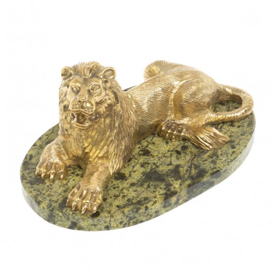 Статуэтка из бронзы "Лев на отдыхе" змеевик 126922