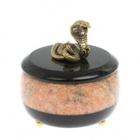 Шкатулка круглая "Кобра" из розового мрамора 10,5х10,5х13,5 см 129430