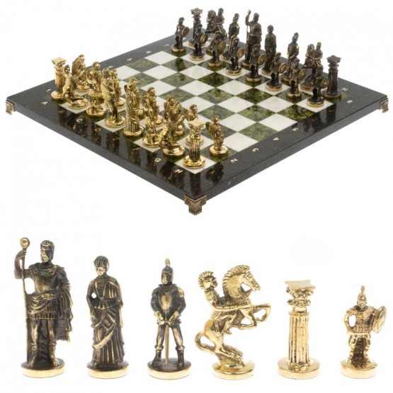 Шахматы "Римские" бронза 44х44 см из мрамора и змеевика 129659