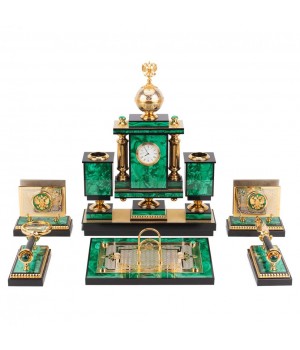 Настольный набор "Держава" камень малахит Златоуст - дорогой подарок руководителю