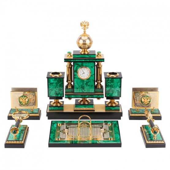 Настольный набор "Держава" камень малахит Златоуст - дорогой подарок руководителю