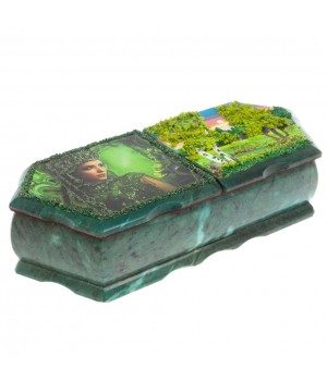 Шкатулка на два отделения "Хозяйка медной горы и летний пейзаж" из змеевика 129670