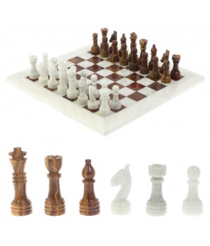 Каменные шахматы "Игрок" из белого мрамора и оникса 38х38 см 128888