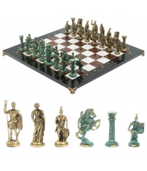 Шахматы "Римские войны" фигуры бронза / патина 44х44 см лемезит мрамор 128380