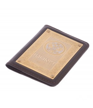 Обложка для паспорта "Герб России" коричневая кожа в подарочной коробке Златоуст