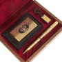 Подарочный набор "Гербовый" металлическая ручка, кожанная визитница и флешка герб РФ Златоуст