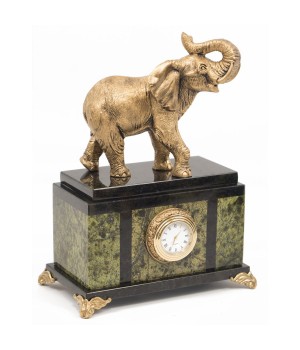 Настольные часы "Индийский слон" из камня змеевик 117674