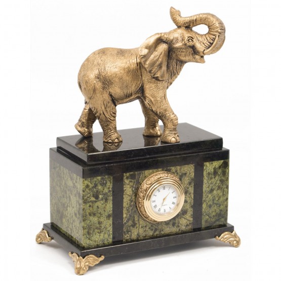 Настольные часы "Индийский слон" из камня змеевик 117674
