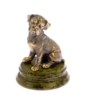 Бронзовая статуэтка собака "Боксер щенок" на подставке / статуэтка из бронзы / декоративная фигурка / сувенир из камня