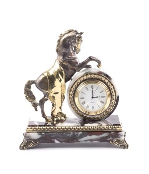 Декоративные часы из бронзы и мрамора "Конь на дыбах" 121410