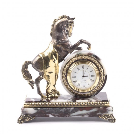Декоративные часы из бронзы и мрамора "Конь на дыбах" 121410