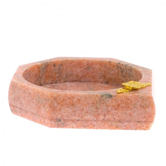 Пепельница из розового мрамора с накладкой / пепельница для дома настольная / сувенир из камня / подарок мужчине