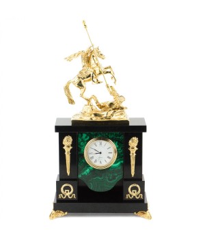 Часы "Георгий Победоносец" из малахита и бронзы 120191