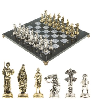 Настольная игра шахматы "Дон Кихот" доска 40х40 см каменная (мрамор змеевик) фигуры металлические