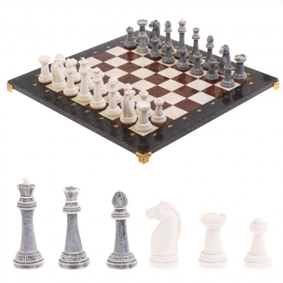 Шахматы "Стаунтон" из мрамолита 44х44 см лемезит / мрамор 126450