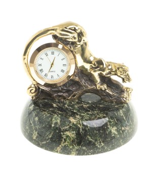 Декоративные часы из бронзы "Пантера" на подставке из змеевика
