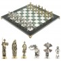 Шахматы с металлическими фигурами "Дон Кихот" доска 36х36 см камень офиокальцит змеевик