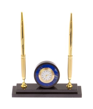 Часы настольные с двумя ручками камень лазурит / подставка под ручки / интерьерные часы / подарочные часы