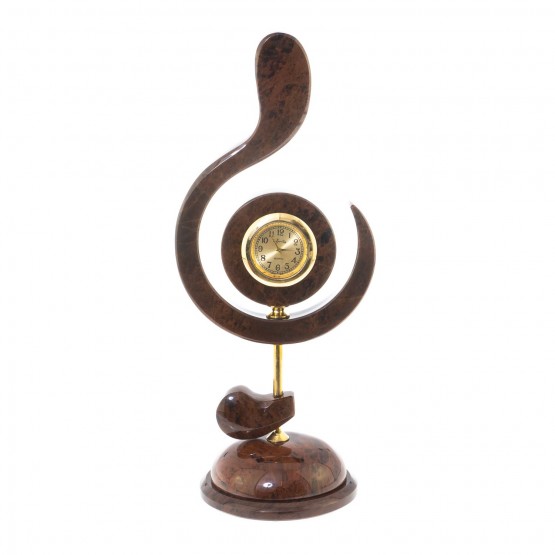 Декоративные часы "Скрипичный ключ" камень обсидиан - креативный подарок музыканту