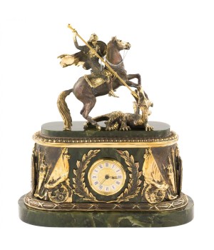 Каминные часы из нефрита и бронзы "Георгий Победоносец" 113524