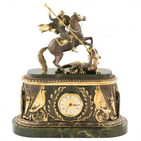 Каминные часы из нефрита и бронзы "Георгий Победоносец" 113524