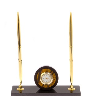 Часы с двумя ручками камень тигровый глаз / подставка под ручки / интерьерные часы / подарочные часы