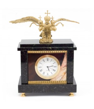 Настольные часы "Двуглавый орел" камень яшма бронзовое литье 116498
