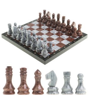 Шахматы из камня "Традиционные" доска 40х40 см серый мрамор лемезит 123751