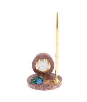 Настольные часы с шариковой металлической ручкой камень малахит, лазурит, лемезит