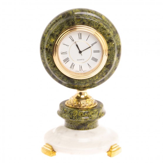 Часы "Эллада" на круглой подставке змеевик мрамор 126392