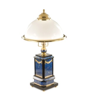 Настольная лампа из натурального лазурита для рабочего стола белый плафон