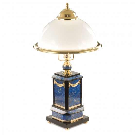 Настольная лампа из натурального лазурита для рабочего стола белый плафон