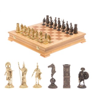 Шахматный ларец "Спарта" фигуры из бронзы, доска бук 43,5х43,5 см / Шахматы подарочные / Шахматный набор / Настольная игра