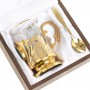 Позолоченный подстаканник "Малахитовый" со стаканом и ложкой в подарочной упаковке Златоуст