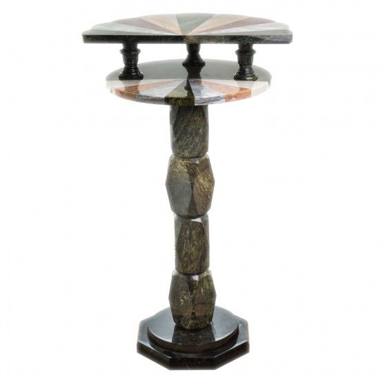 Каменный столик консоль с двухъярусной столешницей из камня "Мозаика" в гостинную прихожую