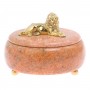 Шкатулка с декором из бронзы "Лев" камень розовый мрамор / шкатулка в подарок / для хранения ювелирных украшений, бижутерии