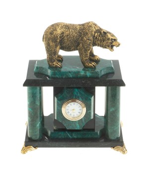 Часы из змеевика с фигуркой из мрамолита "Медведь" 122791