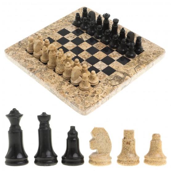 Шахматы "Сувенирные" доска 20х20 см мрамор ракушечник 123536