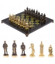 Шахматы бронзовые "Европейские" доска 32х32 см змеевик / Шахматы подарочные / Шахматный набор в подарок / Настольная игра для двоих
