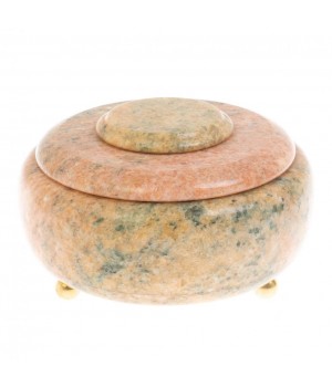 Шкатулка круглая из розового мрамора 15х15х10 см 129904
