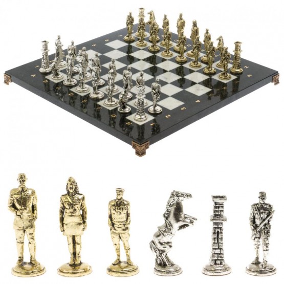 Шахматы "Великая Отечественная война" доска 40х40 см мрамор змеевик 129834