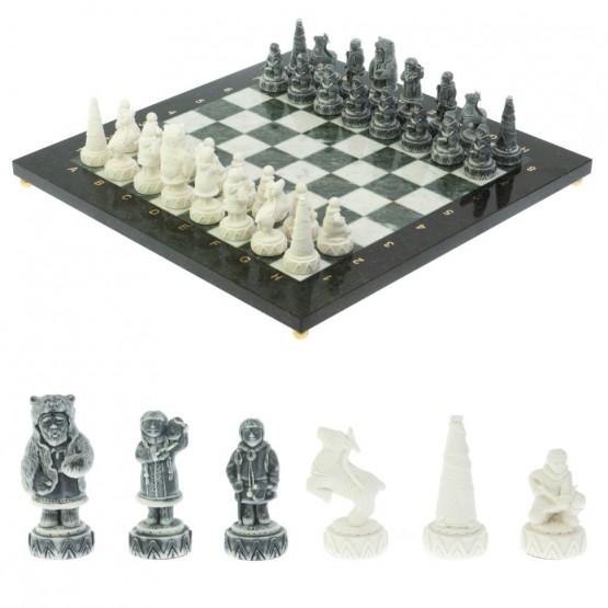 Шахматы "Северные народы" доска 40х40 см шабровский змеевик мрамор 128087